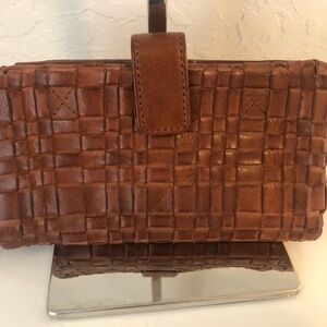 Vilenca Holland Woven Leather Wallet Wristlet brown woven boho